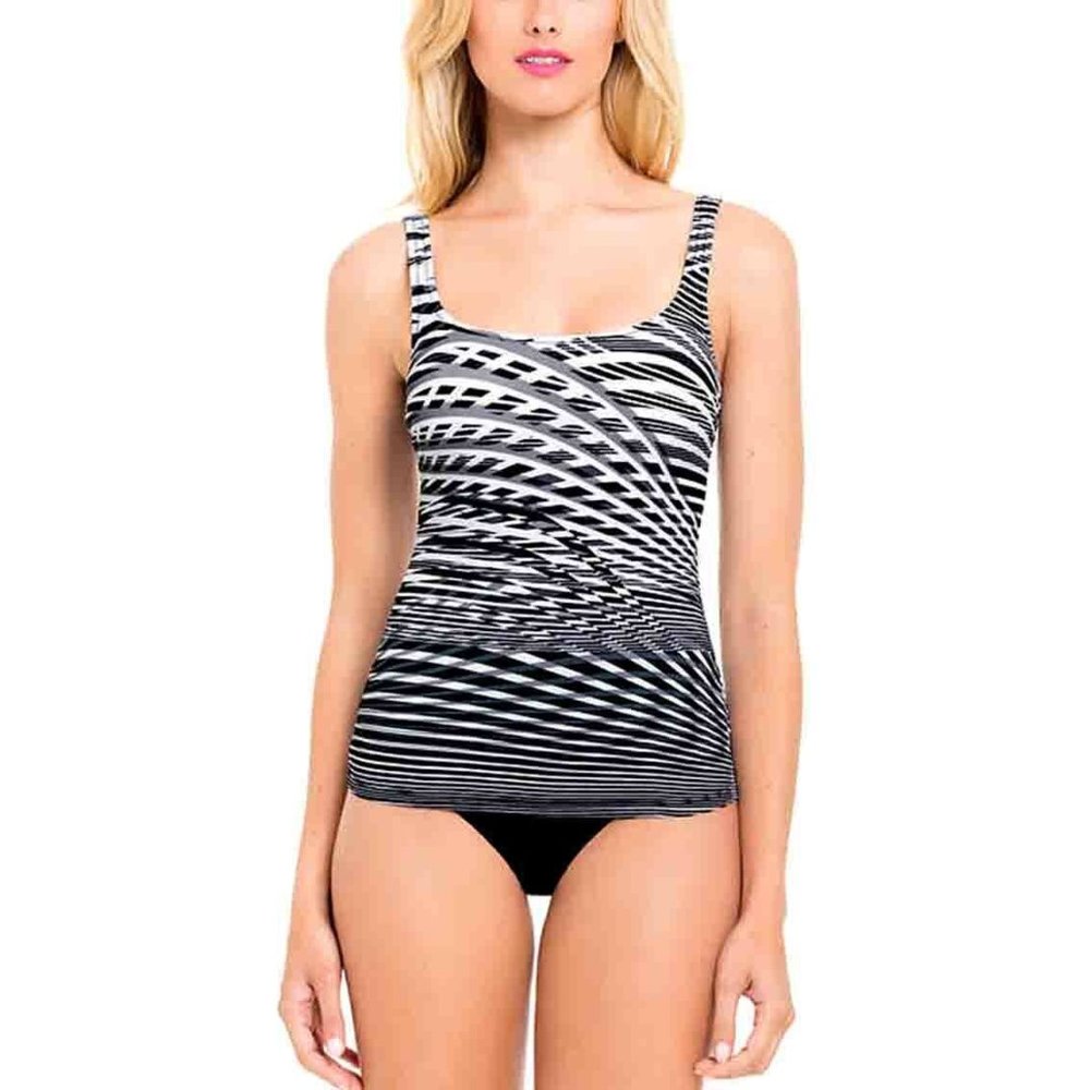 Essentials by Gottex Womens Tankini Tummy Control Swimwear Black White